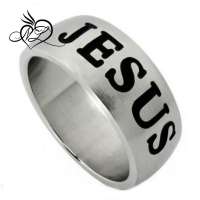 Stainless Steel Jesus Ring Band Brushed Christian Religious